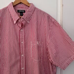 Lands End red seersucker button down short sleeve shirt XLT